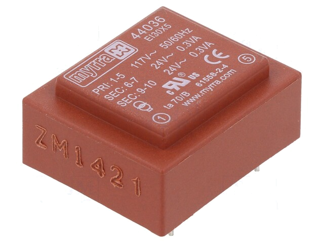 Transformator: ingegoten; 0,6VA; 117VAC; 24V; 24V; 12mA; 12mA; PCB Transformator: ingegoten; 0,6VA; 117VAC; 24V; 24V; 12mA; 12mA; PCB